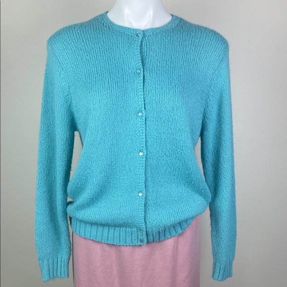Leon Levin Hand Loomed Turquoise Cardigan - Picture 1 of 8